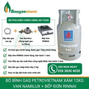 Bộ bình gas PetroVietnam Xám van Namilux bếp đơn Rinnai